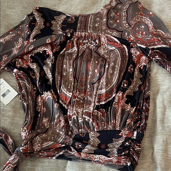 Free People Paisley Wrap Blouse in Gray and Red - Picture 5 of 5